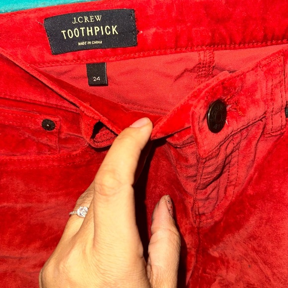 J. Crew Red Velvet Toothpick Pants Women's Size 24 - Picture 5 of 10